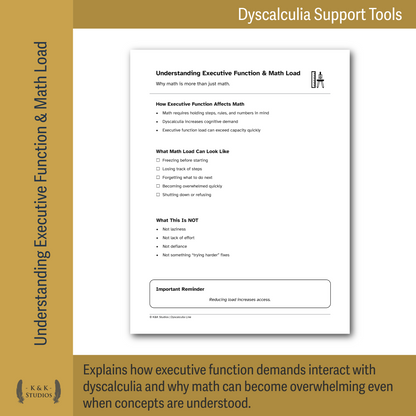 Executive Function & Math Load | Dyscalculia Support Pack | Reduce Overwhelm - Task Initiation Stress