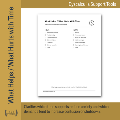 Time Without Time Sense | Dyscalculia Time Support Pack | Caregiver - Teacher Tools for Transitions, Planning & Regulation