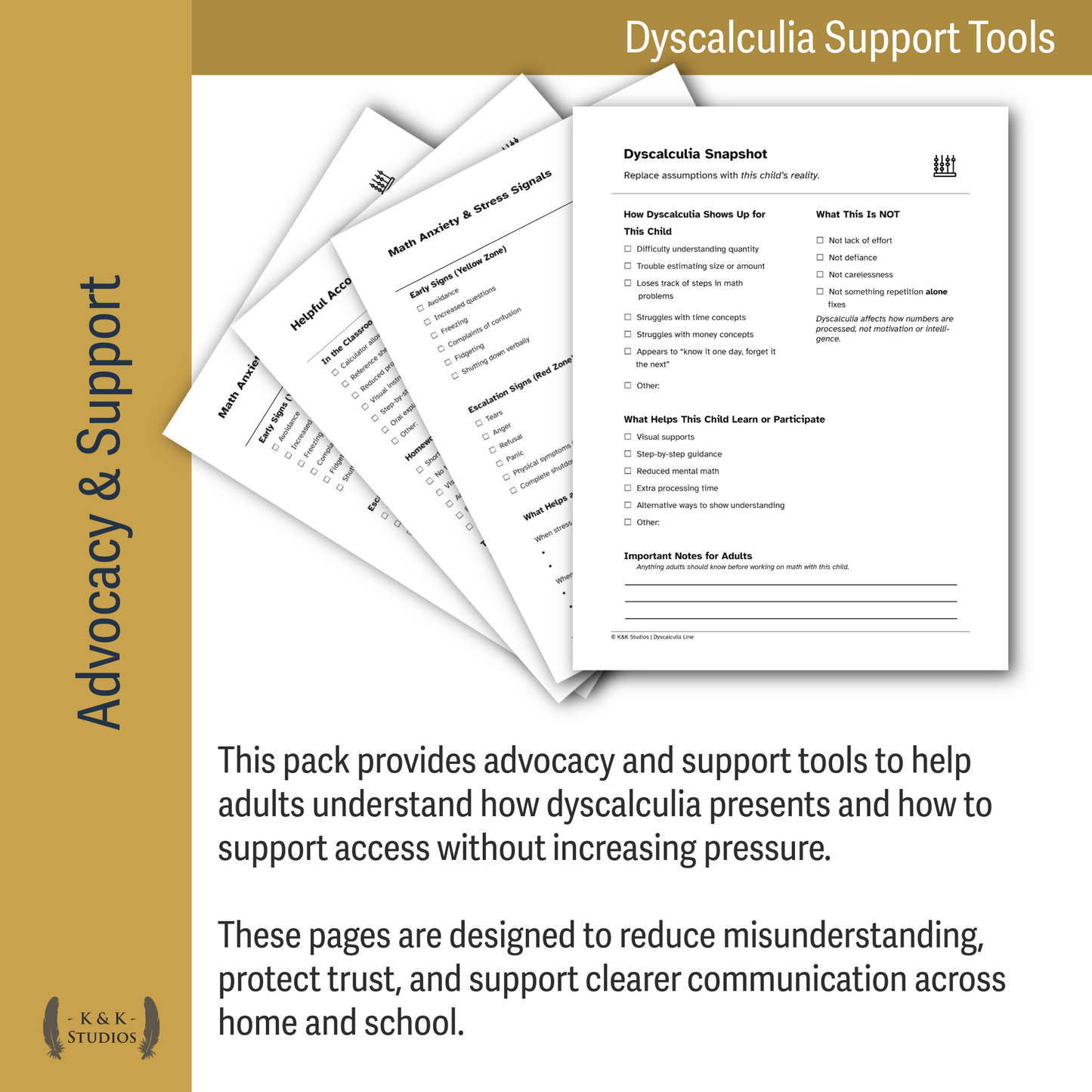 Dyscalculia Mega Support Pack | Advocacy, EF, Time, Money & School Access Tools