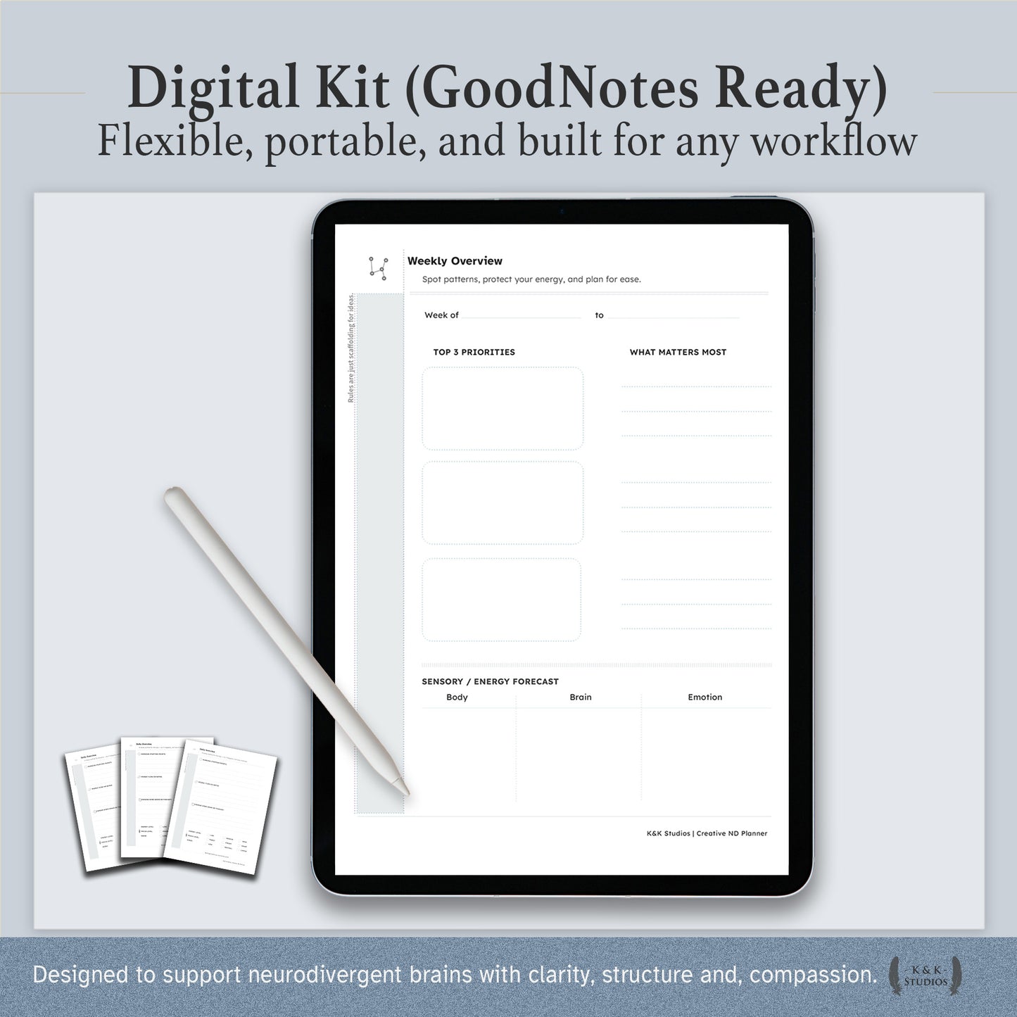 The Neurodivergent Mind Companion — Digital & Printable Planner (ND-Friendly, GoodNotes Ready)