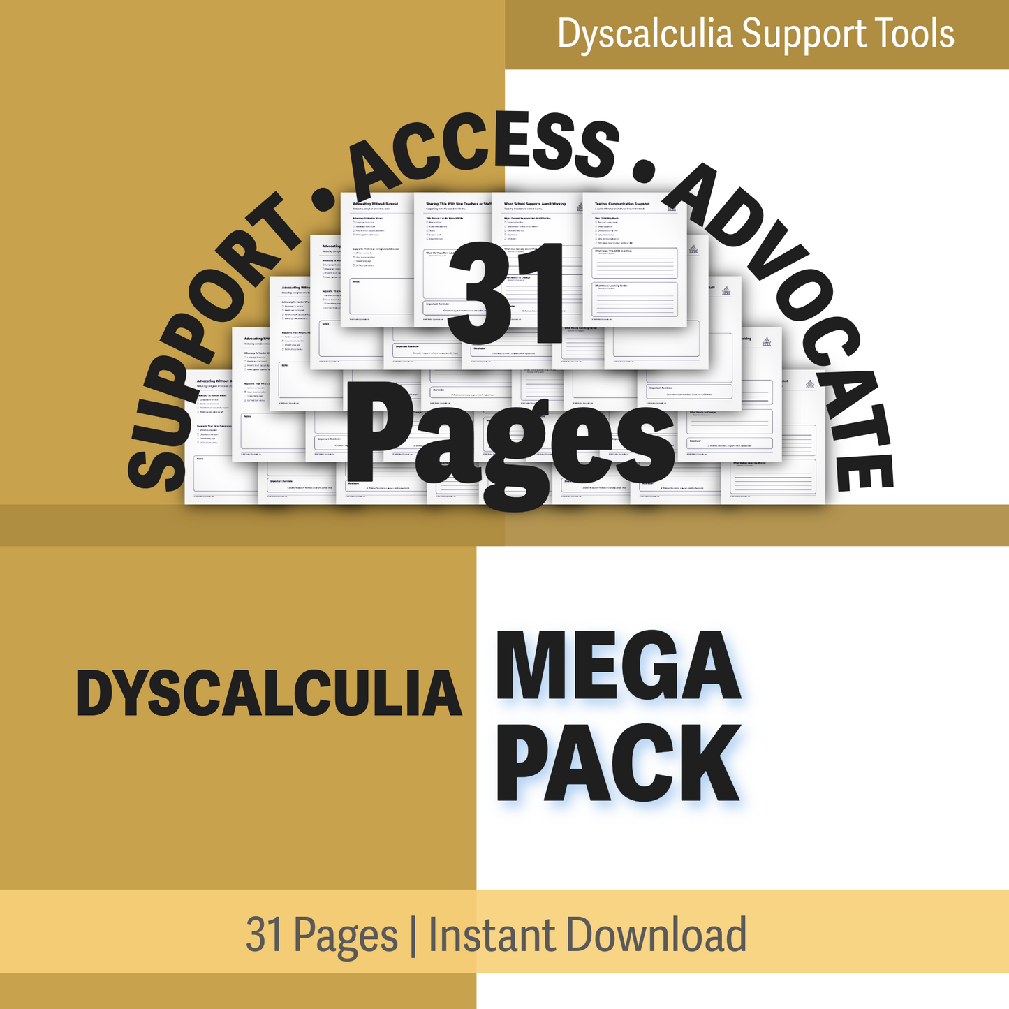 Dyscalculia Mega Support Pack | Advocacy, EF, Time, Money & School Access Tools