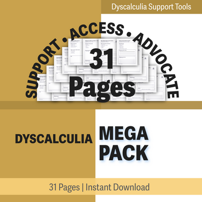 Dyscalculia Mega Support Pack | Advocacy, EF, Time, Money & School Access Tools