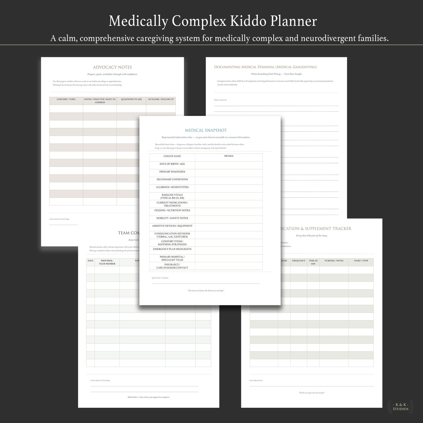 Medically Complex Kiddo Planner — Complete Caregiving System (Color + Print-Friendly PDF)