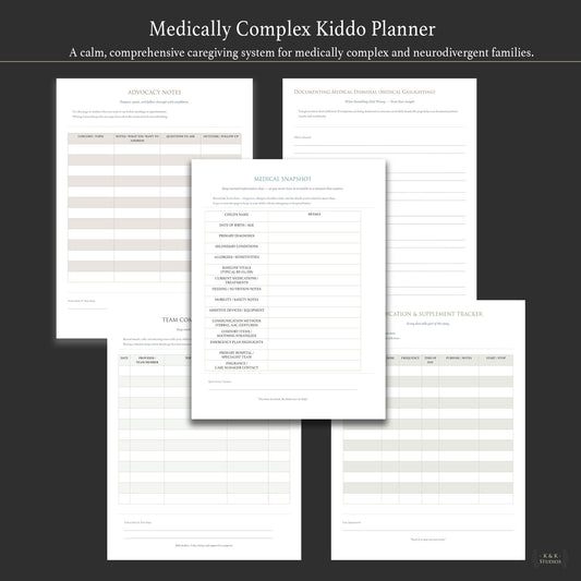 Medically Complex Kiddo Planner — Complete Caregiving System (Color + Print-Friendly PDF)