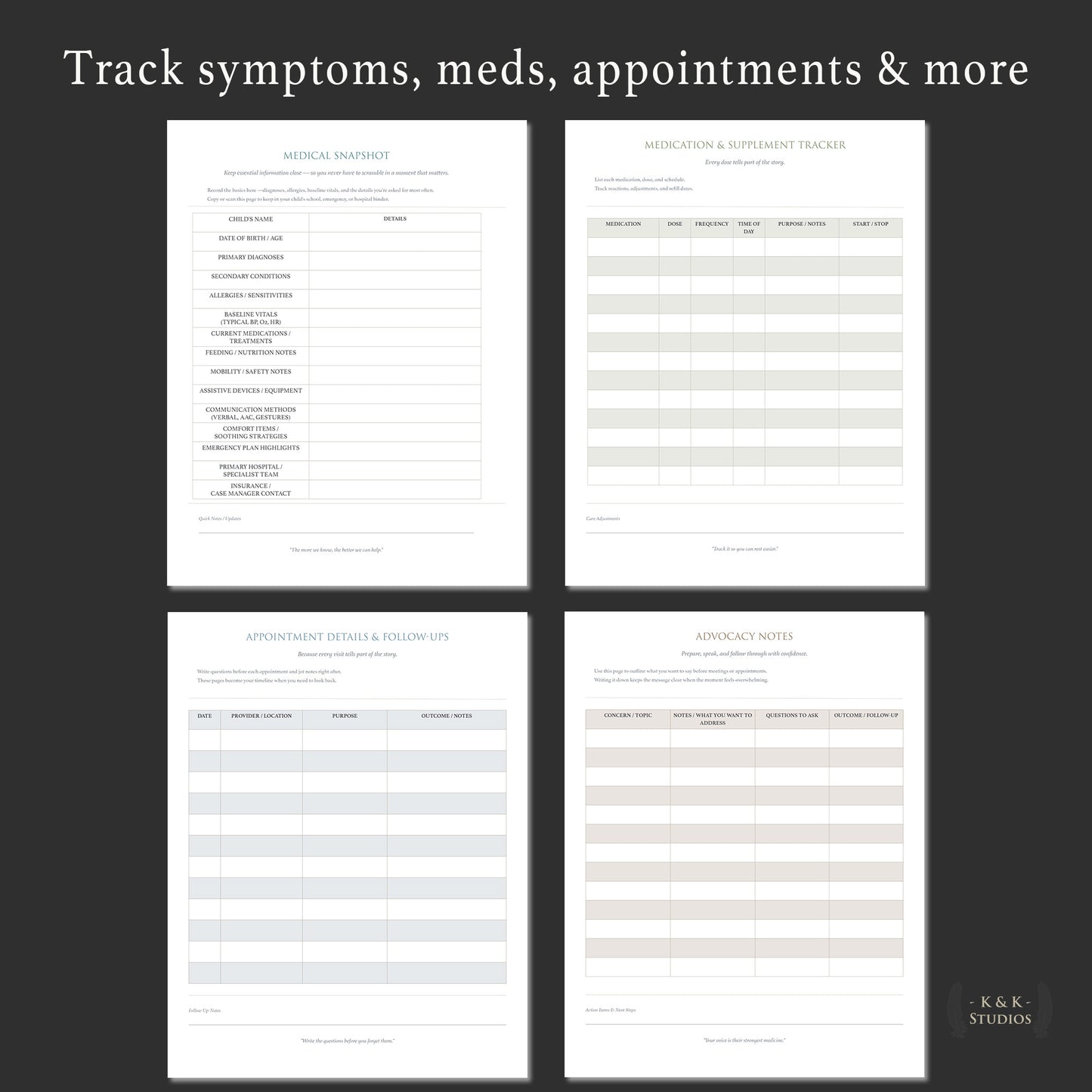 Medically Complex Kiddo Planner — Complete Caregiving System (Color + Print-Friendly PDF)