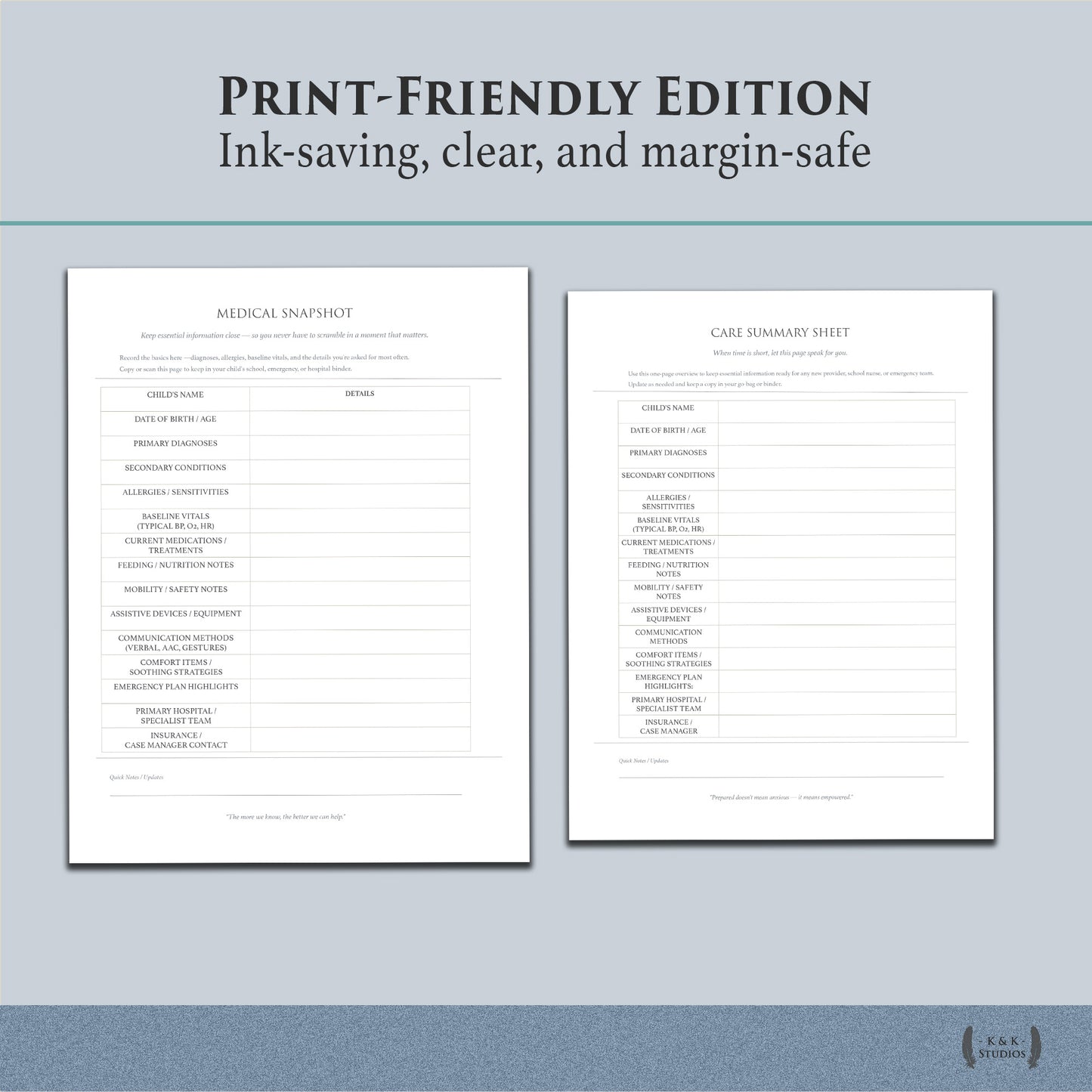 Medically Complex Kiddo Planner — Complete Caregiving System (Color + Print-Friendly PDF)