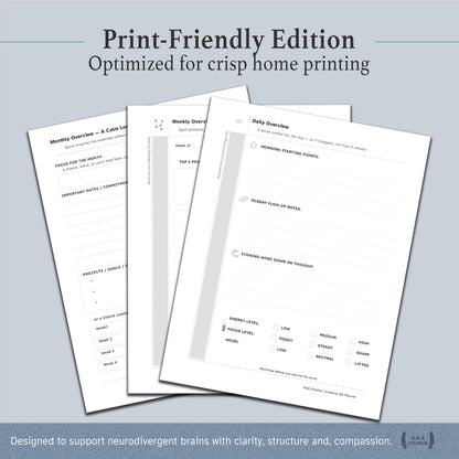 The Neurodivergent Mind Companion — Digital & Printable Planner (ND-Friendly, GoodNotes Ready)