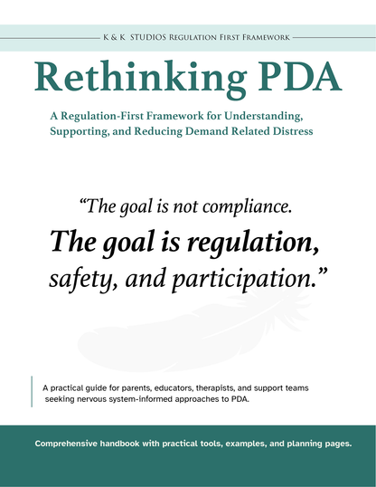 Book cover of 'Rethinking PDA' with text about regulation-first framework and goal statement.