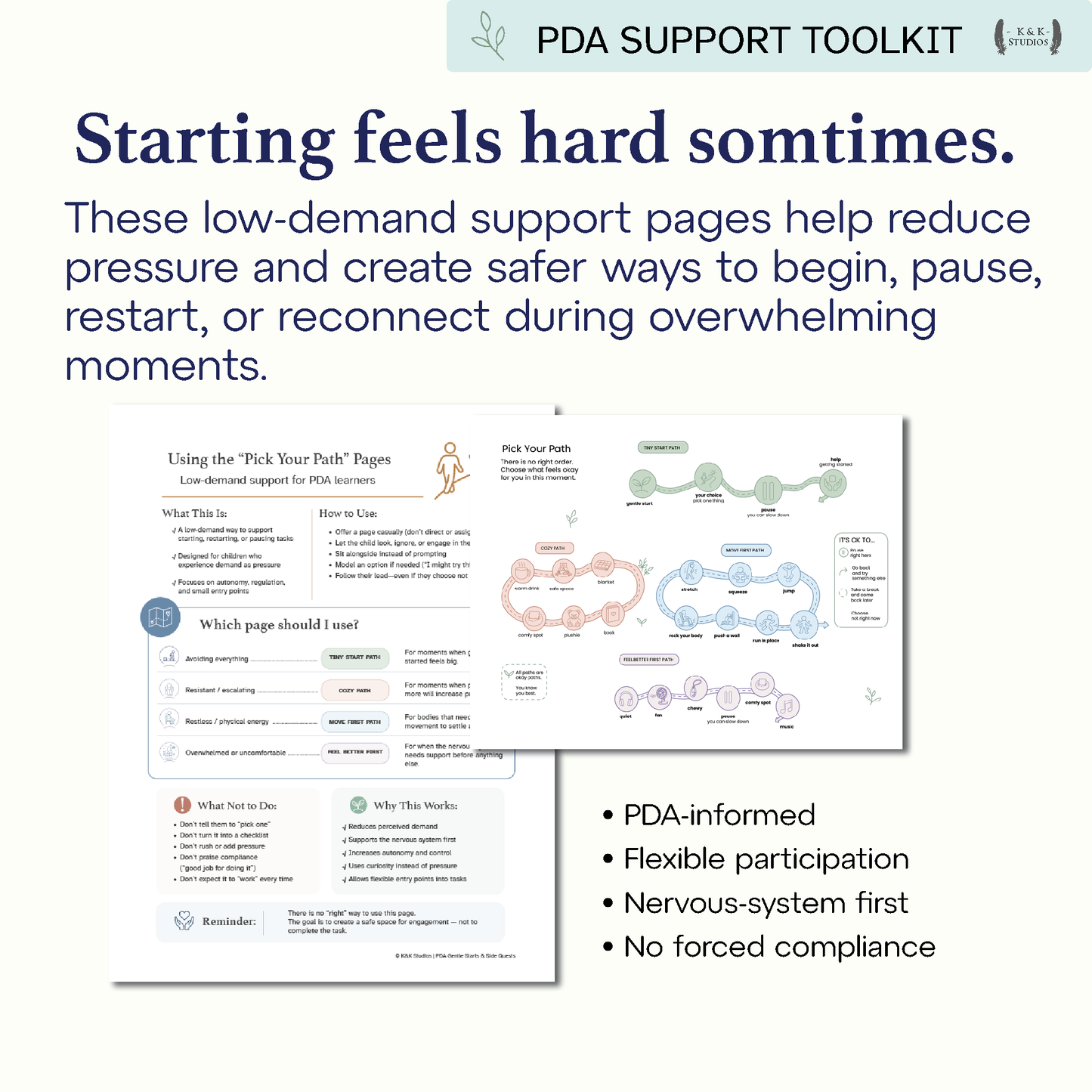 Gentle Starts & Pick Your Path | Low-Demand PDA Support Toolkit