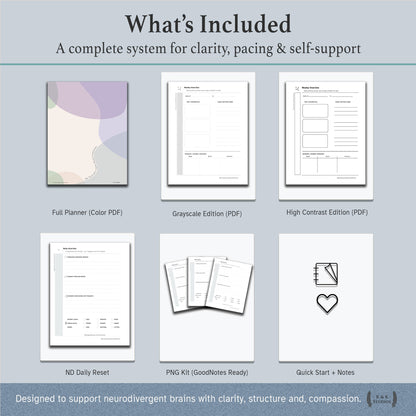 The Neurodivergent Mind Companion — Digital & Printable Planner (ND-Friendly, GoodNotes Ready)