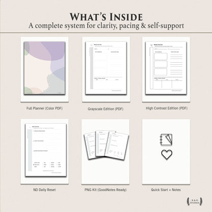 The Neurodivergent Mind Companion — Digital & Printable Planner (ND-Friendly, GoodNotes Ready)