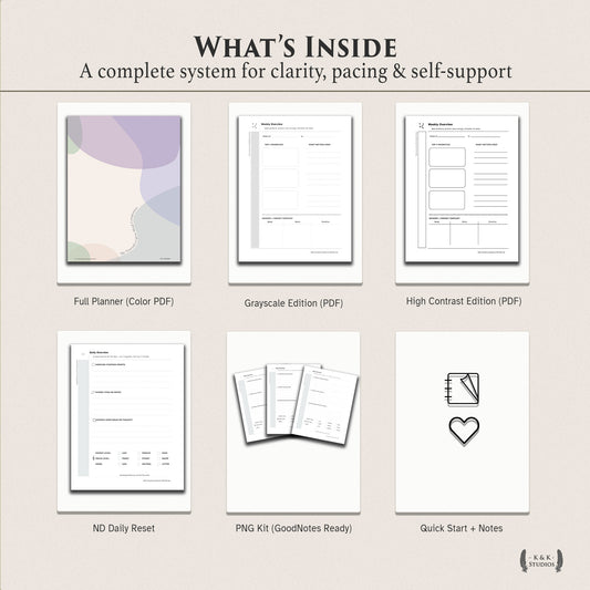 The Neurodivergent Mind Companion — Digital & Printable Planner (ND-Friendly, GoodNotes Ready)